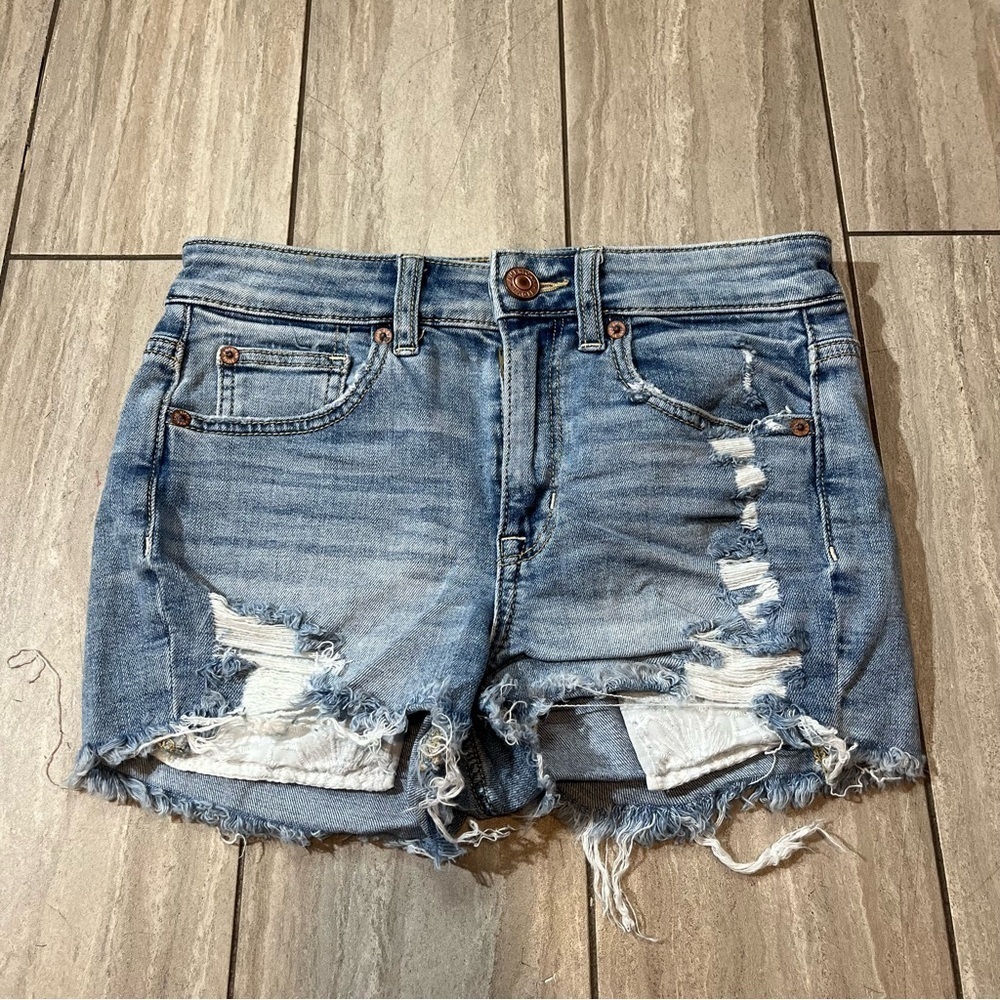 American Eagle Super Stretch High Rise Shortie Distressed Shorts Size 2